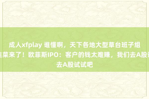 成人xfplay 谁懂啊，天下各地大型草台班子组团割韭菜来了！欧菲斯IPO：客户的钱太难赚，我们去A股试试吧