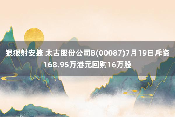 狠狠射安捷 太古股份公司B(00087)7月19日斥资168.95万港元回购16万股